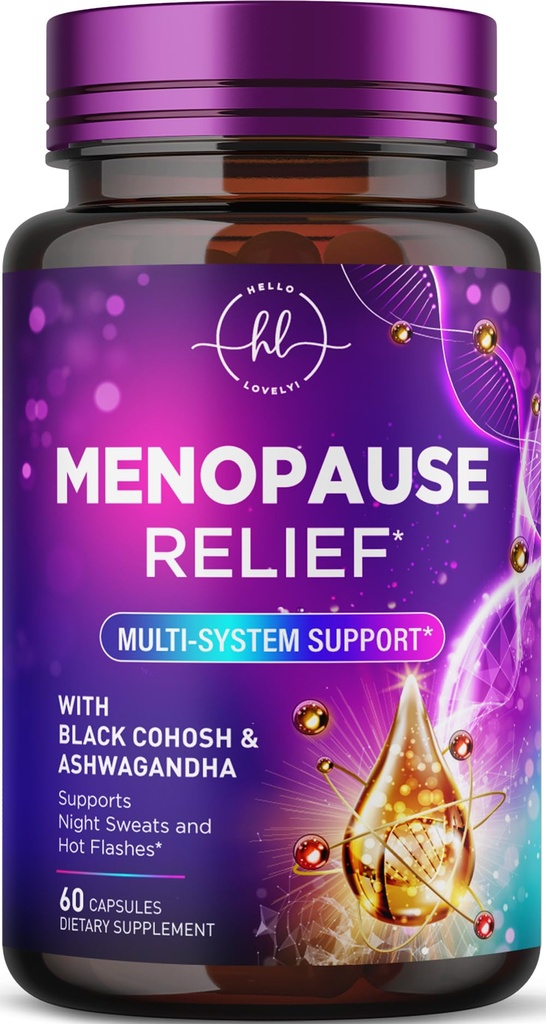 Suplementos de Menopausa para Mulheres com Cohosh Preto - Natural, Flash Quente Leve, Suor Noturno e Suporte Hormônio, Ajuda Menopausa com Dong Quai, Energia e Equilíbrio, Não-GMO e Glúten Grátis - 60 Cápsulas