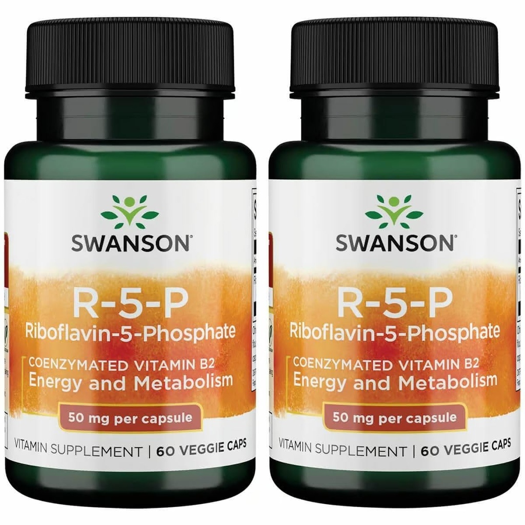Swanson R-5-P (Riboflavina-5-Fosfato) - Suplemento Vitamina B2 Promovendo Energia, Metabolismo e Saúde da Visão - Fórmula de Bem-Estar Natural - (60 Cápsulas) (2 Embalagem)