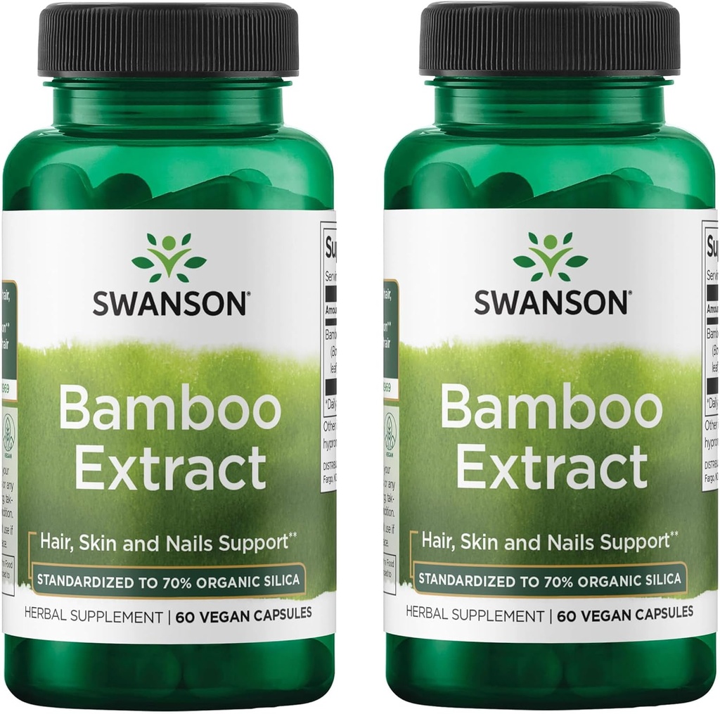 Swanson Bambu Extract - Natural Hair, Skin and Nails Supplement - 70% Sílica Conteúdo Apoio à Formação de Colágeno e Crescimento Ósseo - (60 Veggie Cápsulas, 300mg Cada) (2 Embalagem)