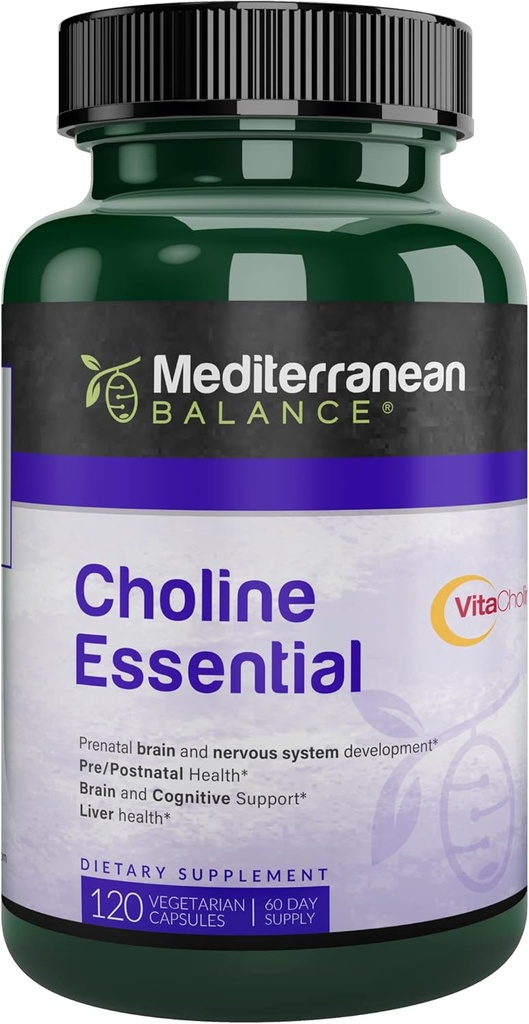 Colina, Cérebro Pré-Natal e Suporte Cognitivo Vitamina, Kosher, Vegetariana, Suplemento de Colina para Grávidas e Enfermeiras, 550mg de Colina por Serviço, Suprimento de 60 dias