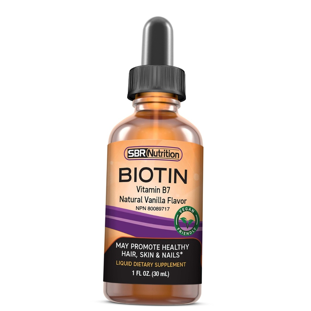 SBR Nutrition Biotin Liquid Drops, 5000mcg por serviço (60) 1,0Fl.oz (30ml) Baunilha