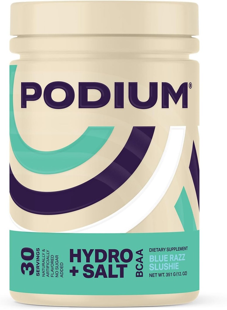 Podium Nutrition, pó de BCAA instantaneamente, hidro e sal, azul Razz Slushie, 30 Servings, Eletrólitos, Hidratação, Recuperação