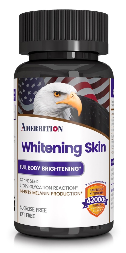 Suplemento de branqueamento da pele Infundido com extrato de semente de uva, glutationa, vitamina B3 e vitamina C - 60 Comprimido
