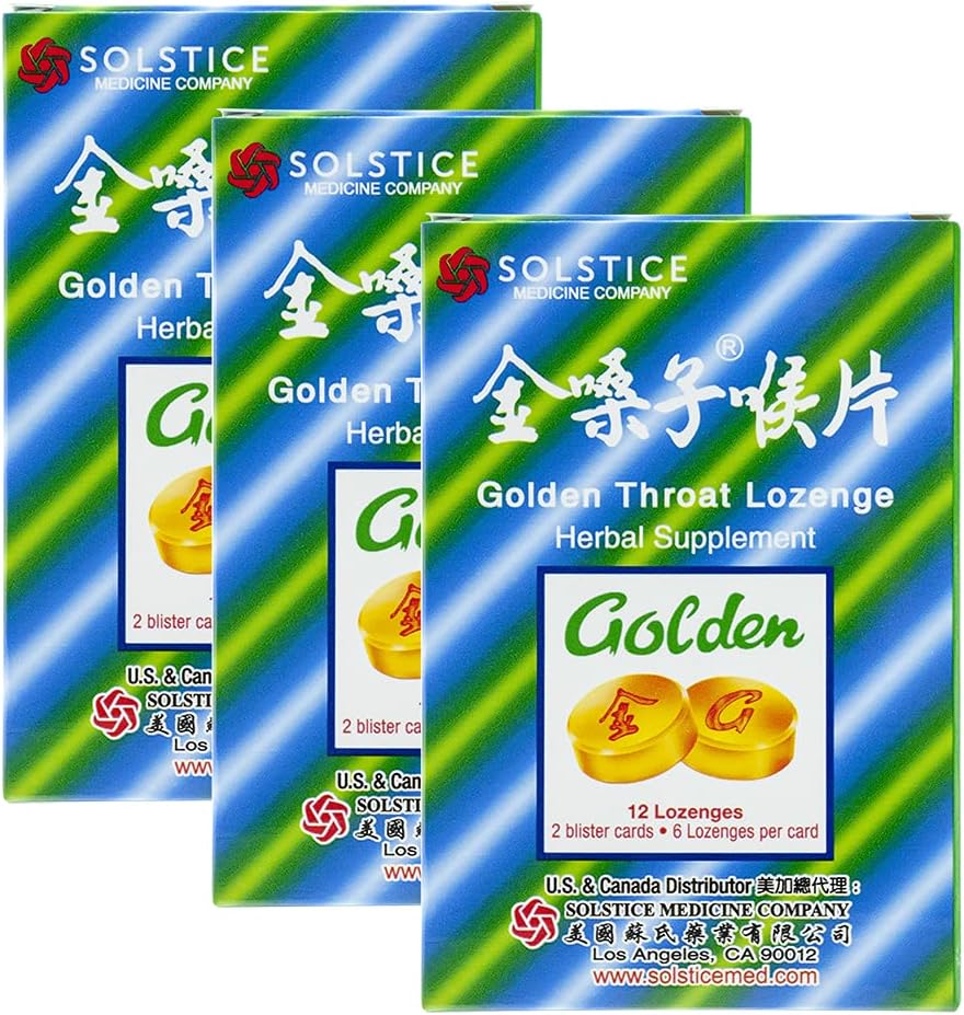Gotas de Tosse da Garganta Dourada (Jinsangzi Houpian) (12 Lozenges por embalagem) (3 embalagens)