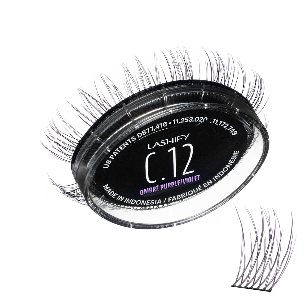 Lashify Curl 12mm Gossamer Extensões de pestanas Refil em Ombre roxo, fácil DIY pestanas falsas para um olhar natural