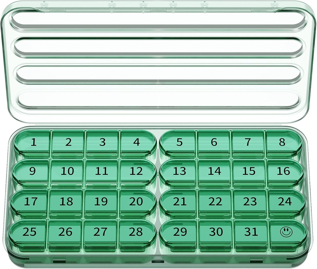 Zoksi Monthly Pill Organizer 1 vez por dia, 30 dias de caixa de pílulas Organizador Uma vez por dia, um mês de grande caixa de pílulas para viagem, 31 dias de recipiente Medcine diário para vitaminas, suplemento e medicação (Olive)