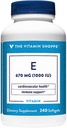 Vitamina Shoppe Vitamina E 1.000UI - Fonte Natural, Suporta Sistema Cardiovascular Saudável, Saúde Imune & Saúde Ocular - Uma vez diariamente (240 Softgels)