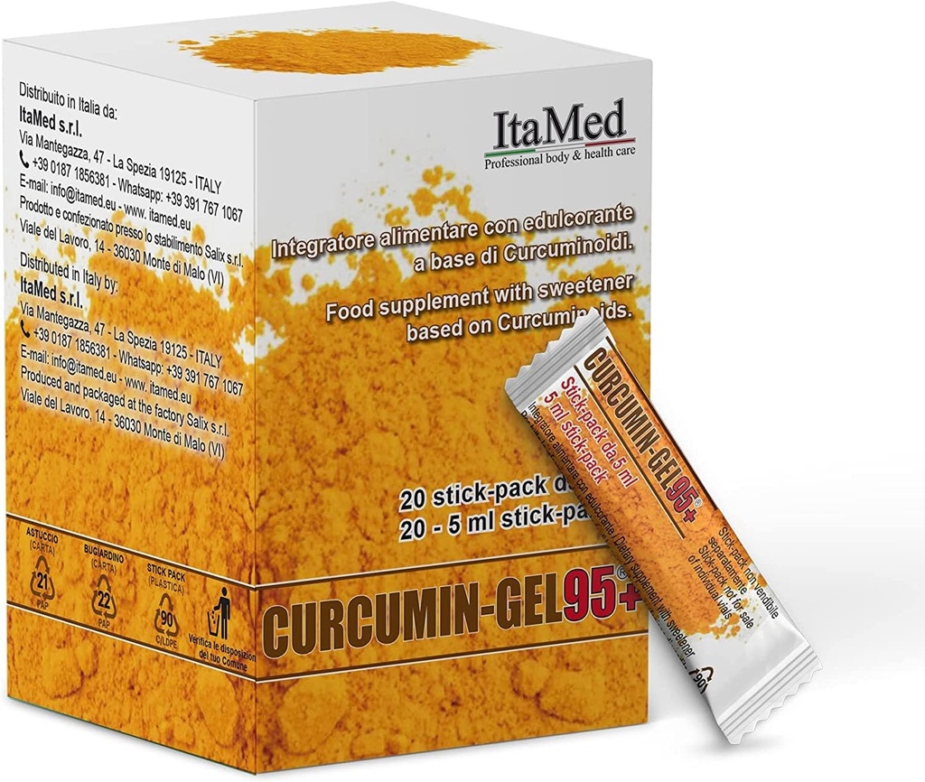 Gel de suplemento de Curcumina Turmérica Itamed – 95+ Pó de Curcumina com complexo HGC-C, fórmula orgânica, 20 pacotes de vara (5ml cada), Curcumina Turmérica para maior biodisponibilidade