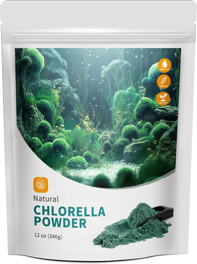 Chlorela Pó Natural com 12 onças - Chlorophyll Pó, Suporta sistema imunológico e função hepática, Manter a juventude, Vegan, Rico em proteína Vegan e vitaminas.