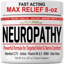 Neuropatia Nerve Alivio Creme - Atuação rápida Max Alívio para pés mãos Pernas dedos de trás - Ultra força Menthol Arnica Aloe Vera HSH, Relaxante Nervo Natural Conforto alívio, Super Grande 8 oz