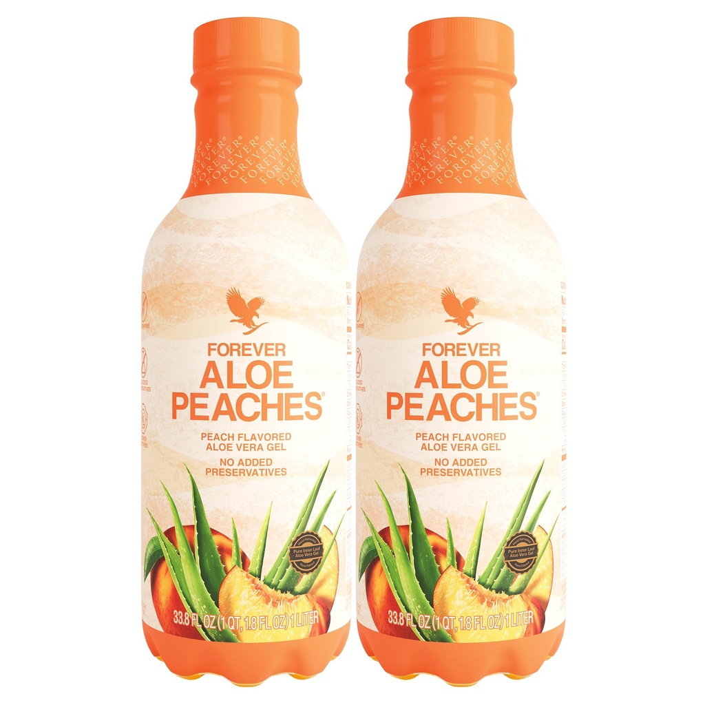 Viver para sempre - Aloe Peaches - Puro Aloe com verdadeiro sabor de pêssego - Suporta Digestão e Imunidade - Vegan e Gluten-Free - 33.8 fl oz (2-Pack)