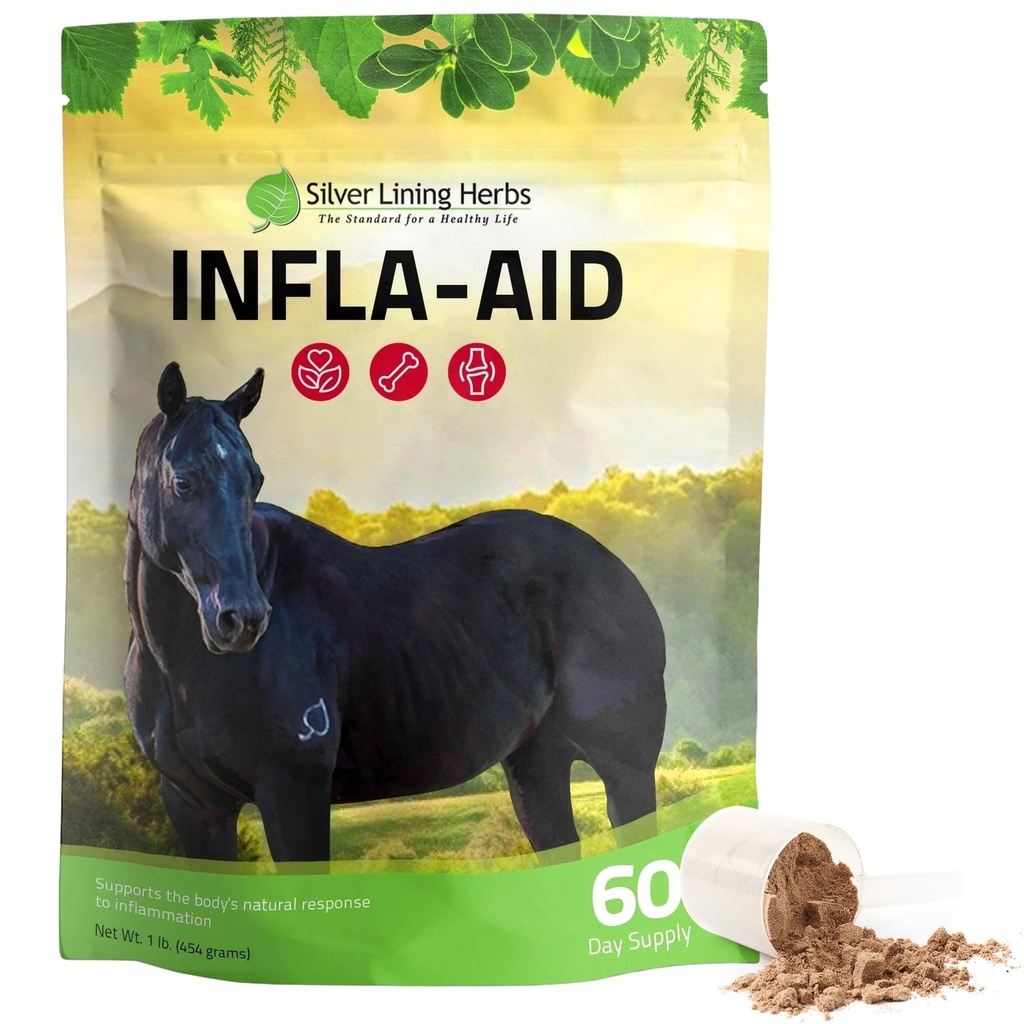 Silver Lining Herbs Infla-Aid para cavalos – Suplemento Natural Anti-Inflamatório para alívio da inflamação – Suporta recuperação, conforto e mobilidade em músculos, tendões e articulações – 1 saco de lb (60 Servings)