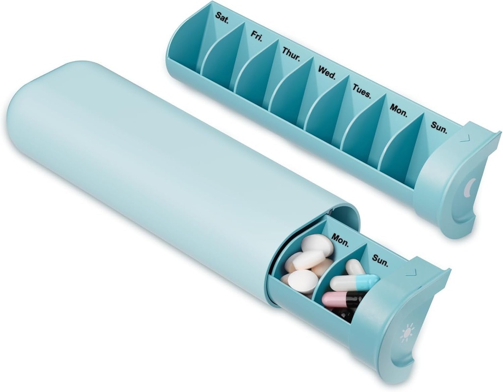 Organizador de pílulas atualizado 2 vezes por dia, caixa de pílulas AM PM 7 dias, recipiente de pílulas de viagem semanal, caixa de pílulas bonito para vitamina, medicação, vitaminas, óleo de peixe e suplementos (azul)