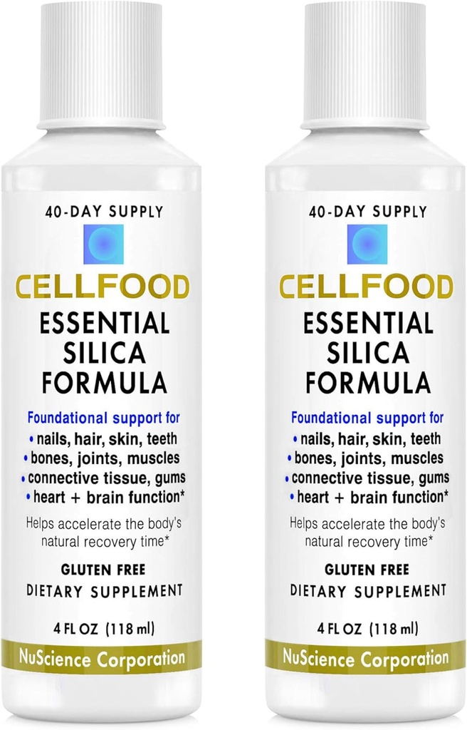 Cellfood Essential Silica Anti-Aging Formula, 4 fl oz, 2 Pack - Suporta ossos saudáveis, articulações, cabelo, pele, unhas, dentes e gengivas - Fácil de absorver - Gluten Free, Thiaminase Livre, Não-GMO - 80 dias de fornecimento