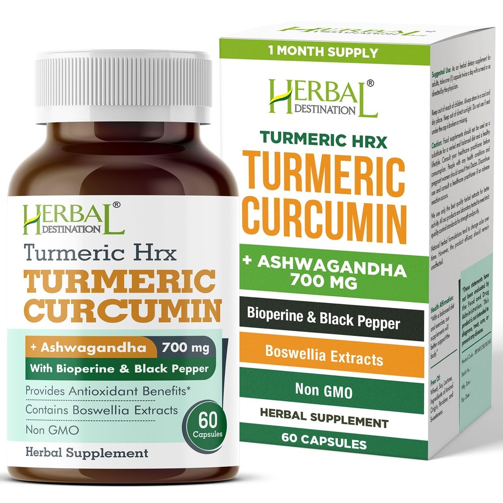 Suplemento Cúrmico Suplemento Hrx- Imune, Metabolismo Booster Suplemento Conjunto de Apoio com Curcumina Cúrmica, Boswellia, Curcuma e Extrato de Pimenta Negra - 60 Cápsulas