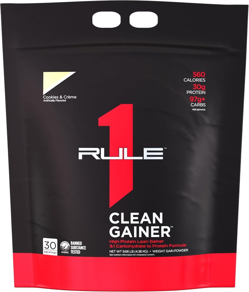 Regra 1 Gainer Limpo - Fórmula de ganho de Lean de alta proteina com 560 calorias, 30g de proteína de espectro completo, mais de 90g de carboidratos, abaixo de 6g de gordura (30 serviços, cookies e Crème)