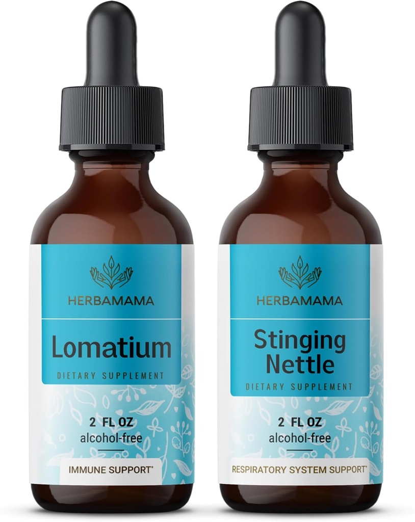 Kit de gotas líquidas de ervas HERBAMAMA - pacote de extrato de raiz de lomácia e tintura de urtiga do Stinging Nettle 2 fl oz - Vegan, Não-GMO, Açúcar & Álcool - 2 Pack