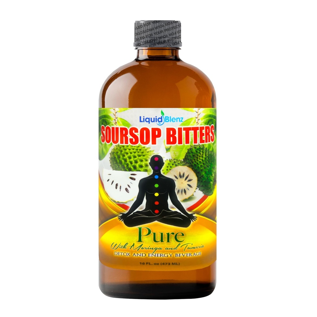 BLENZ LÍQUIDO Puro Soursop Bitters com Moringa e Açafrão □ Detox Erva & Suporte de Energia Natural □ 16 fl oz