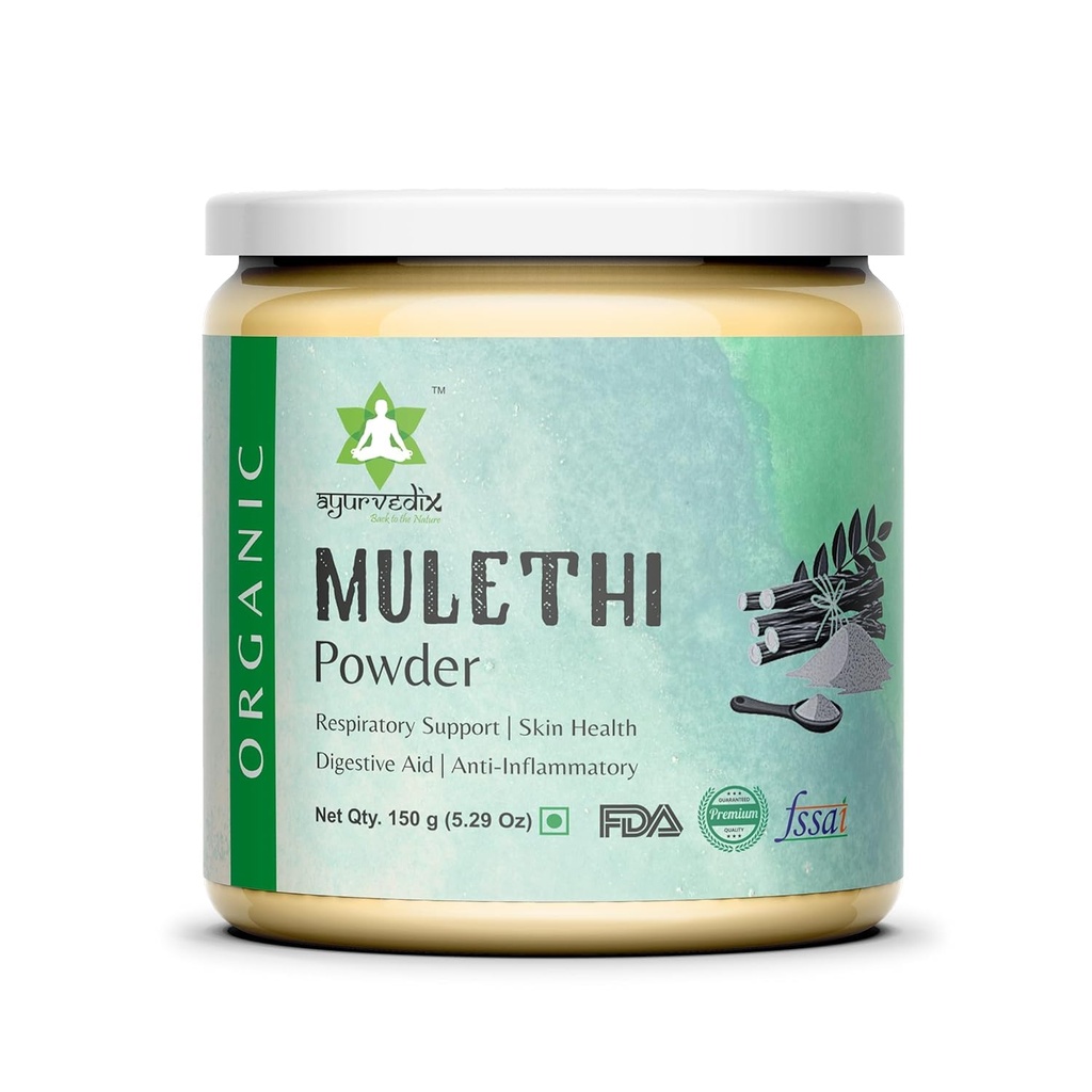 Pó de mulethi de raiz de alcaçuz orgânico em pó, suplemento de ervas para suporte Forro de estômago saudável e trato digestivo - Não OGM, Gluten Free- Glycyrrhiza Glabra - 150gm/ 5,29oz