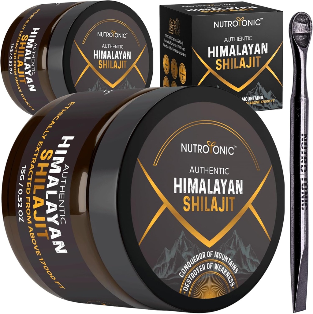 NutroTonic® Autêntico Himalayan Shilajit resina para homens e mulheres - Ouro Grau 86% Ácido Fulvico - Wild Crafted +17000 FT – 40x Nano Filtrado & Sun Secado - 3o Partido Lab testado - 15g Jar (Pacote de 2)