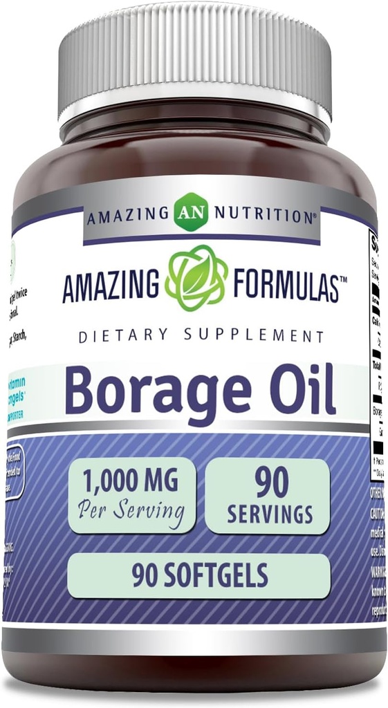 Formulas surpreendentes Borage Oil Supplement 2000 Mg Per Serving □ Softgels □ Não-GMO □ Gluten-Free □ Made in USA (1 Pack, 90 Count)