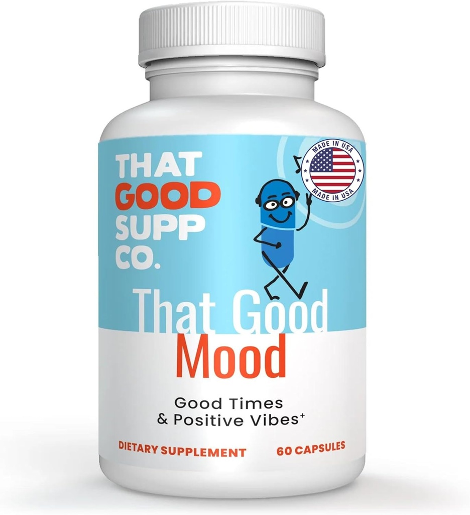 Que bom Supp Co - Que bom suplemento de apoio ao humor para mulheres e homens - Mood Booster, apoia com alívio de estresse e bem-estar cognitivo - Vitamina B12, 5-HTP, Ashwagandha Root, GABA - Made in USA