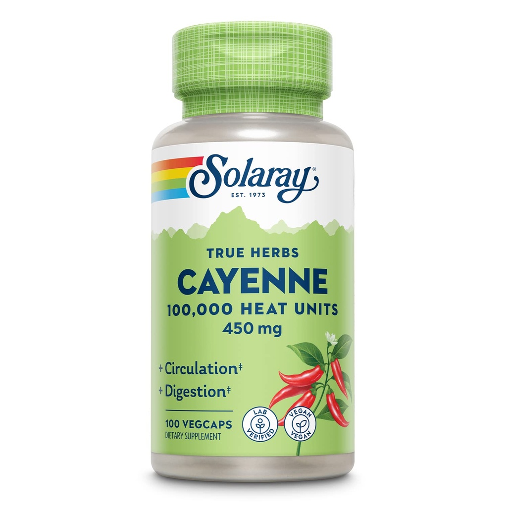 SOLARAY Cayenne Pepper 450 mg Ou 100.000 unidades de calor