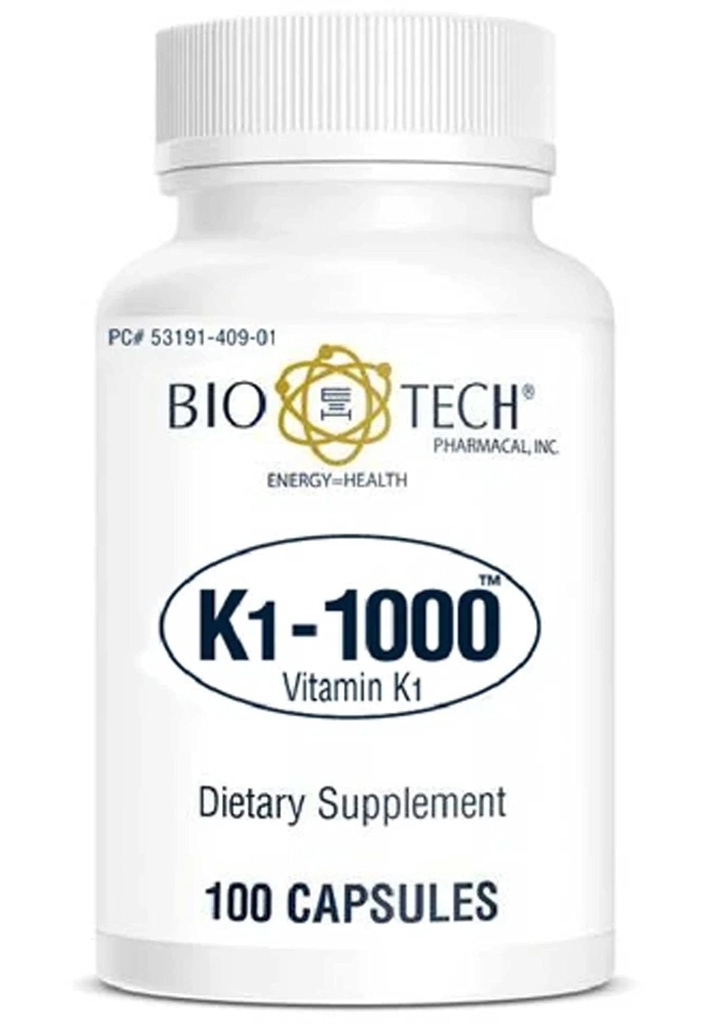 K1- 1000 (Vitamina K1) 100 Cápsulas - 3 Embalagem - Bio- Tech Pharmacal