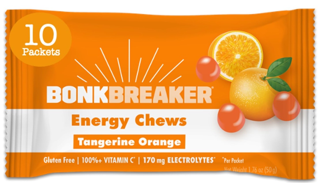 Bonk Breaker energia mastiga, livre de leite, sem glúten ingredientes para fornecer energia rápida e foco, 1 caixa de 10 pacotes, laranja tangerina