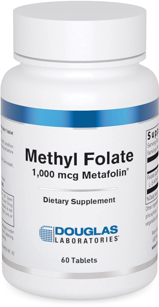 Laboratórios Douglas Folato de metilo L-5-MTHF - 1.000 mcg Metafolina - Folato de vitamina B - Suporta Metabolismo de Homocisteína e Desenvolvimento Fetal* - Não-GMO - 60 Comprimidos