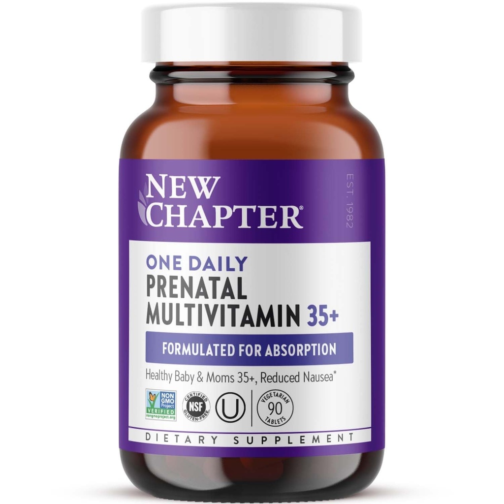 Novo capítulo Vitaminas pré-natais, um multivitamínico pré-natal diário melhorado para idade 35+ com metilfolato + colina para mãe saudável & bebê, sem glúten e não-GMO- 90 ct