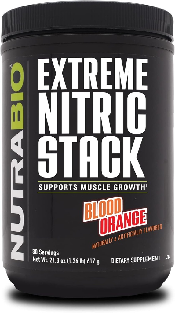 NutraBio Extreme Nitric Stack, óxido nítrico e Volumização de Célula Fórmula- 30 Servings (Sangue Laranja)