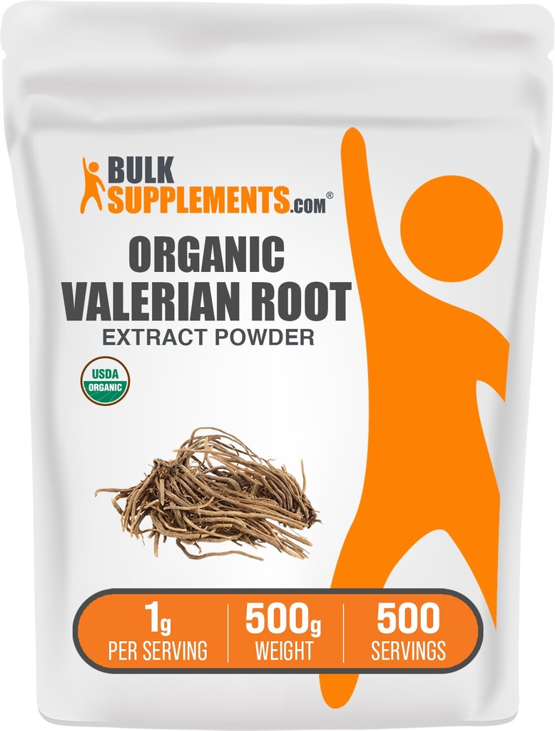 BulkSuplements.com Extrato Orgânico Valeriano Pó - Fonte de Raiz Valeriana, Suplemento de ervas - Sem glúten, 1g por serviço, 500g (1.1 lbs) (Pacote de 1)