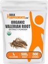 BulkSuplements.com Extrato Orgânico Valeriano Pó - Fonte de Raiz Valeriana, Suplemento de ervas - Sem glúten, 1g por serviço, 500g (1.1 lbs) (Pacote de 1)