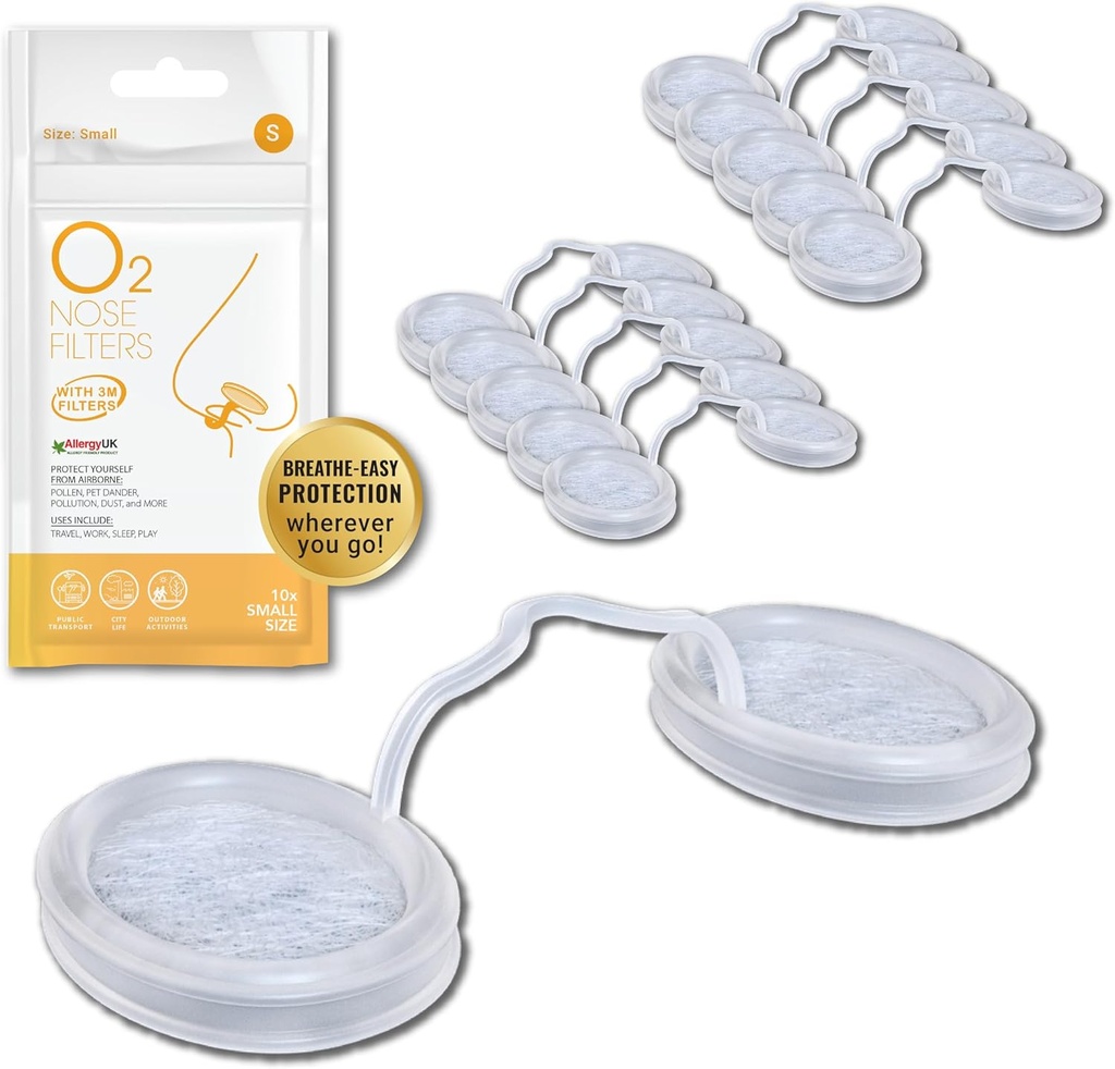 Filtros de Nariz O2 com Filtração 3M - Filtros de Nariz para Alergias - Filtro Nasal para Alergias - Máscara de Pó Narina, Fumo e Filtro de Alergia (Tamanho Pequeno, Pacote de 10)