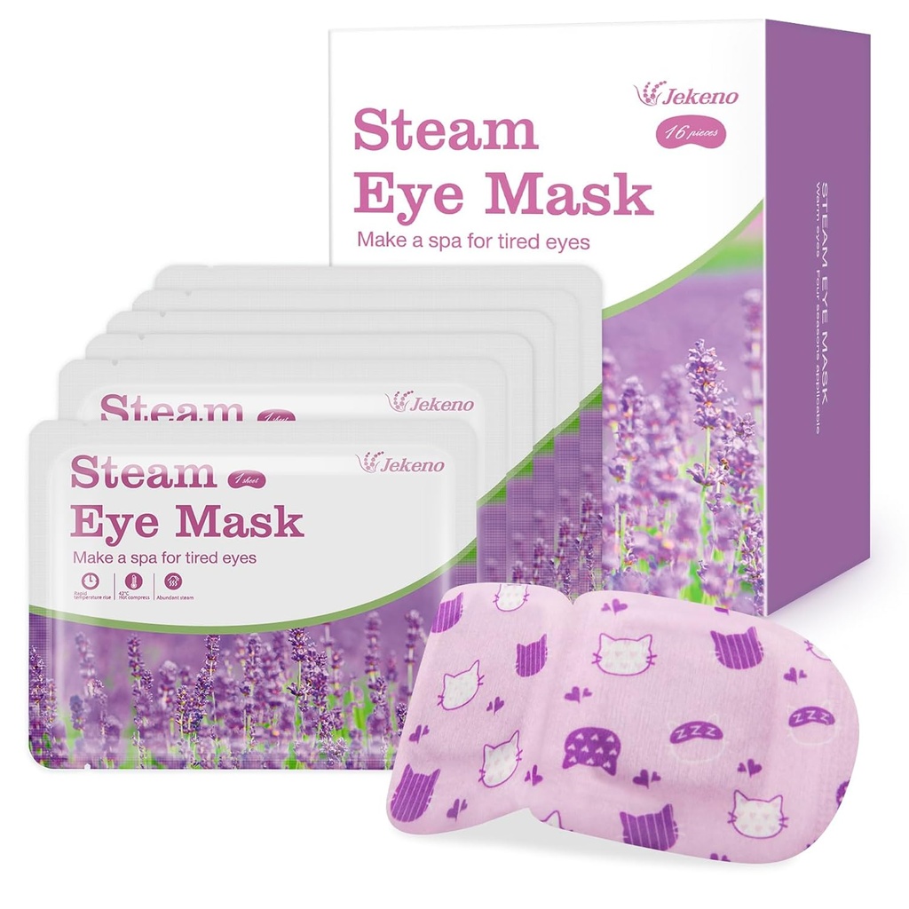 Máscara de olho de vapor Jekeno, 16 embalagens Máscaras de olho para olhos secos, 40-60 minutos Auto umidade quente compressão quente máscara descartável para dormir, Spa relaxante viagem presentes, viagem essencial para mulheres homens