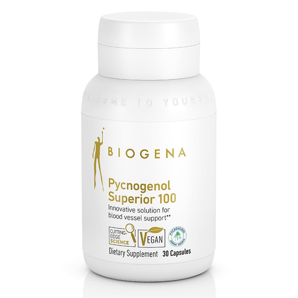 Biogena Pycnogenol 100 mg Ouro com Extrato de Pinho Marítimo Francês Patenteado Premium (Pinus Pinaster) para apoiar a circulação de sangue