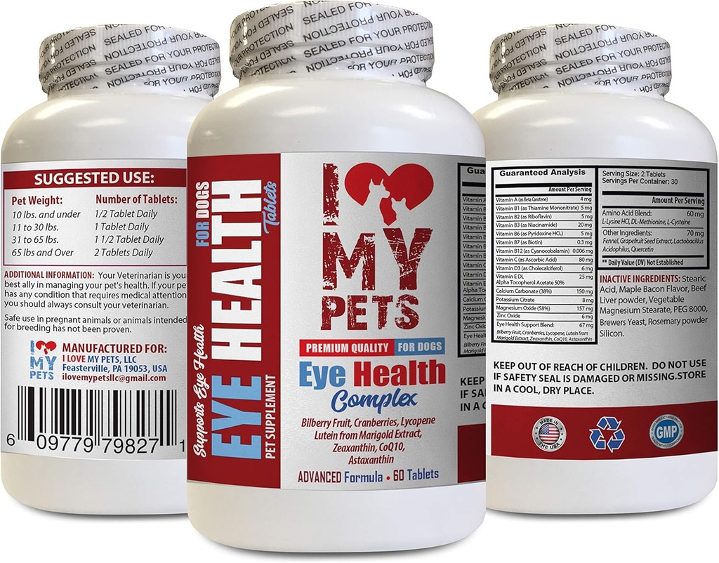 I love my PETs LLC Dog Eye Supplement - Dog Eye Health Complex - Fórmula Premium - Vet Recomendado - Dog Lutein - 1 garrafa (60 doces)