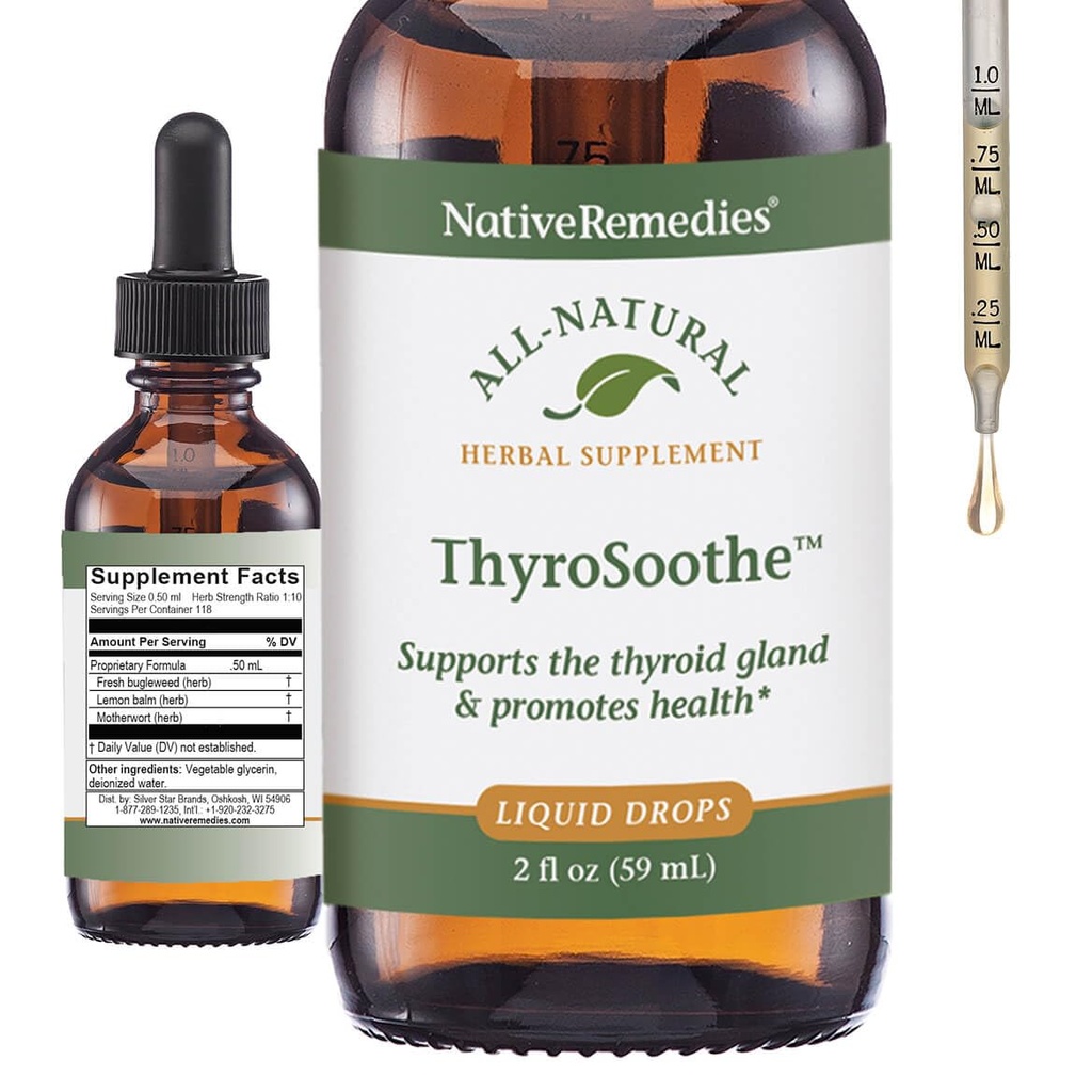 Remédios nativos ThyroSoothe - Todos os suplementos naturais de ervas acalma a glândula tireóide - Suporta equilíbrio sistêmico no sistema endócrino e glândula tireóide - 59 mL