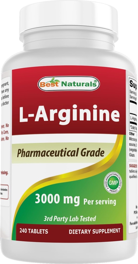 Melhores Naturals L-Arginina 3000mg por serviço - 240 Comprimidos - Pharmaceutical Grade - Não-GMO & Gluten Free - Made in the USA