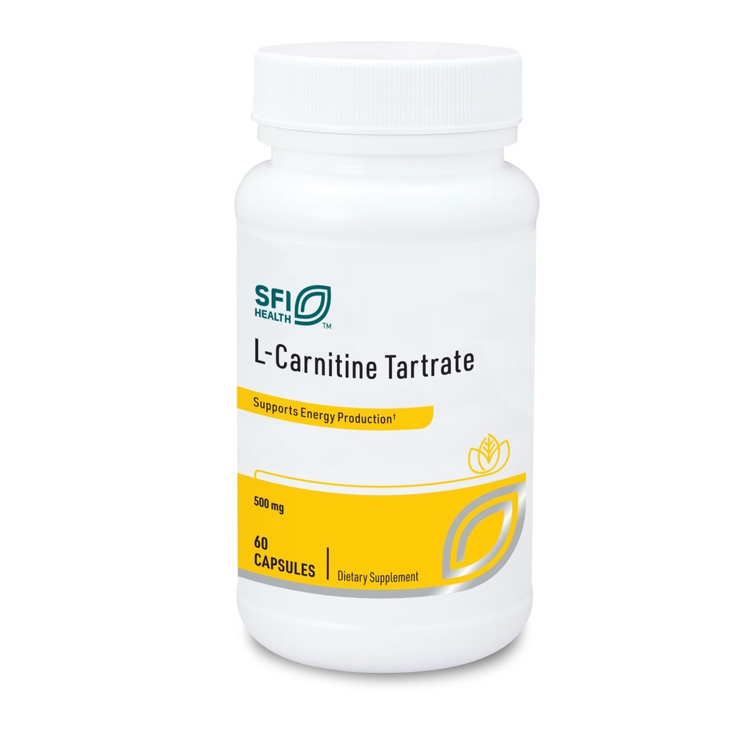 Klaire Labs SFI Health L-Carnitina Tartrato - 500 mg Ácido Amino, L-Carnitina estabilizada - Sem D-Carnitina sintética (60 Cápsulas)