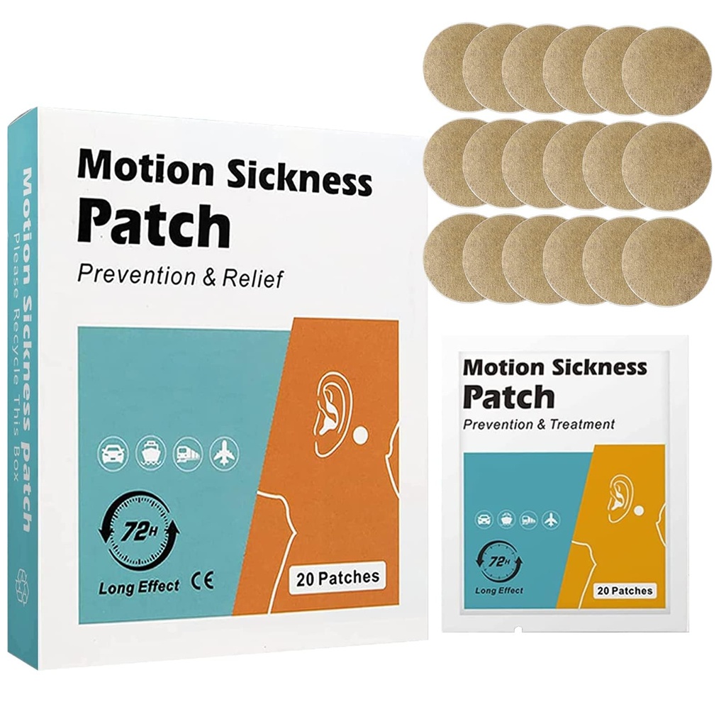 20 Count Motion Sickness Patches - Atuação rápida Alivia Tonturas de enjoo e enjoo, Terno para Passeios de Carro e Barco, Cruzeiro e Patches de Viagem de Avião