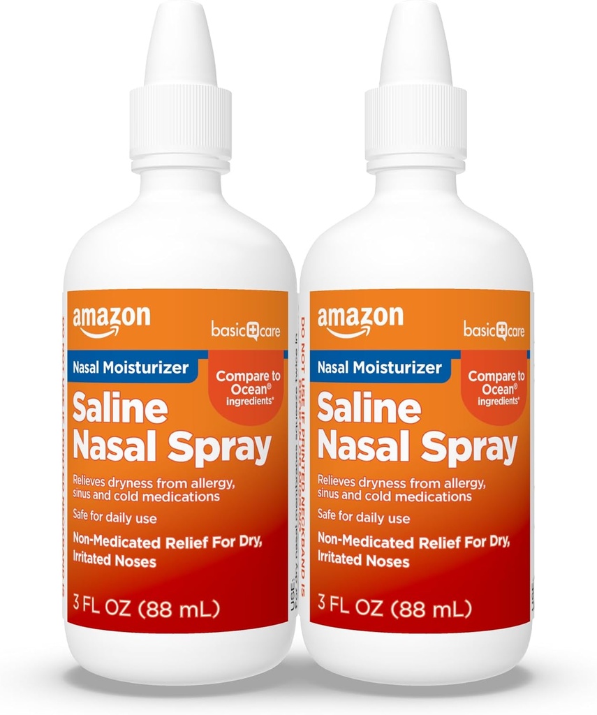Cuidados Básicos Pulverização Salina Salal Moisturizing, Pulverização Nasal Mist imediatamente calma, Alívio não medicamentoso, 3 fl oz (Pacote de 2)