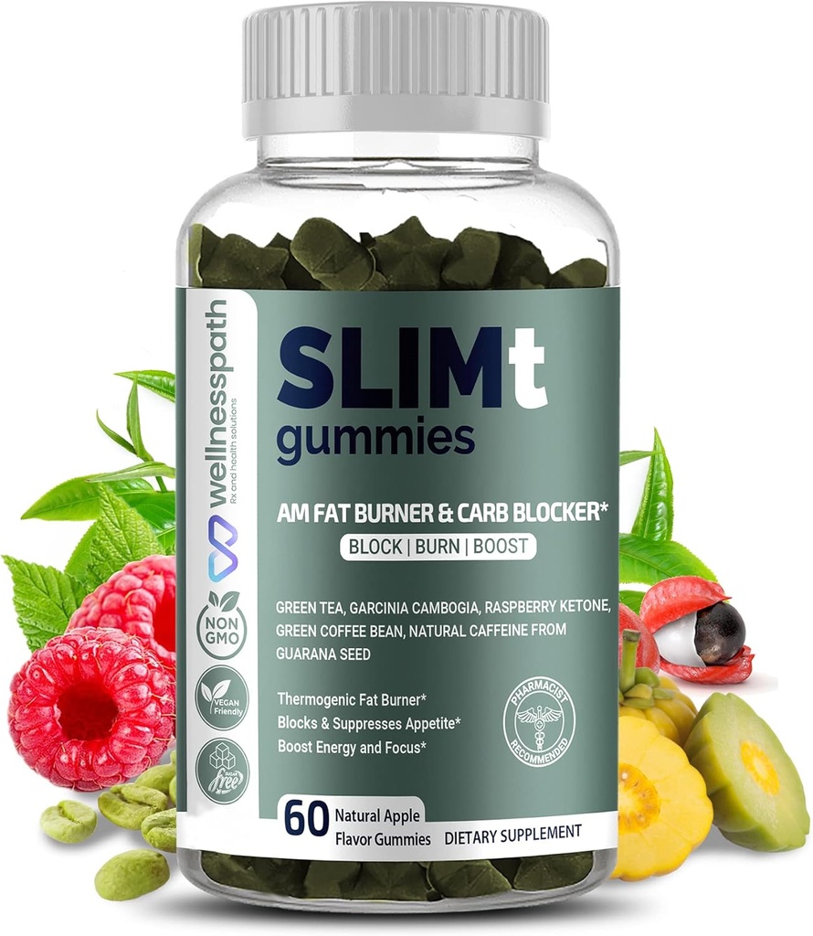 SLIMt Weight Loss & Appetite Control Gummies, Thermogenic Metabolism Booster, Ajuda com a perda de peso para mulheres e homens, Natural Energy Booster, 60 Condes - Wellnesspath Rx e soluções de saúde