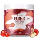 Gummies de fibra com probióticos, 10G Fibra por serviço sem açúcar Adicionado sabor de maçã, com 10 bilhões de CFU Probióticos Mistura, Apple Cider Vinagre, Vitamina C, Inulina, Bloating Support 90 Contagem
