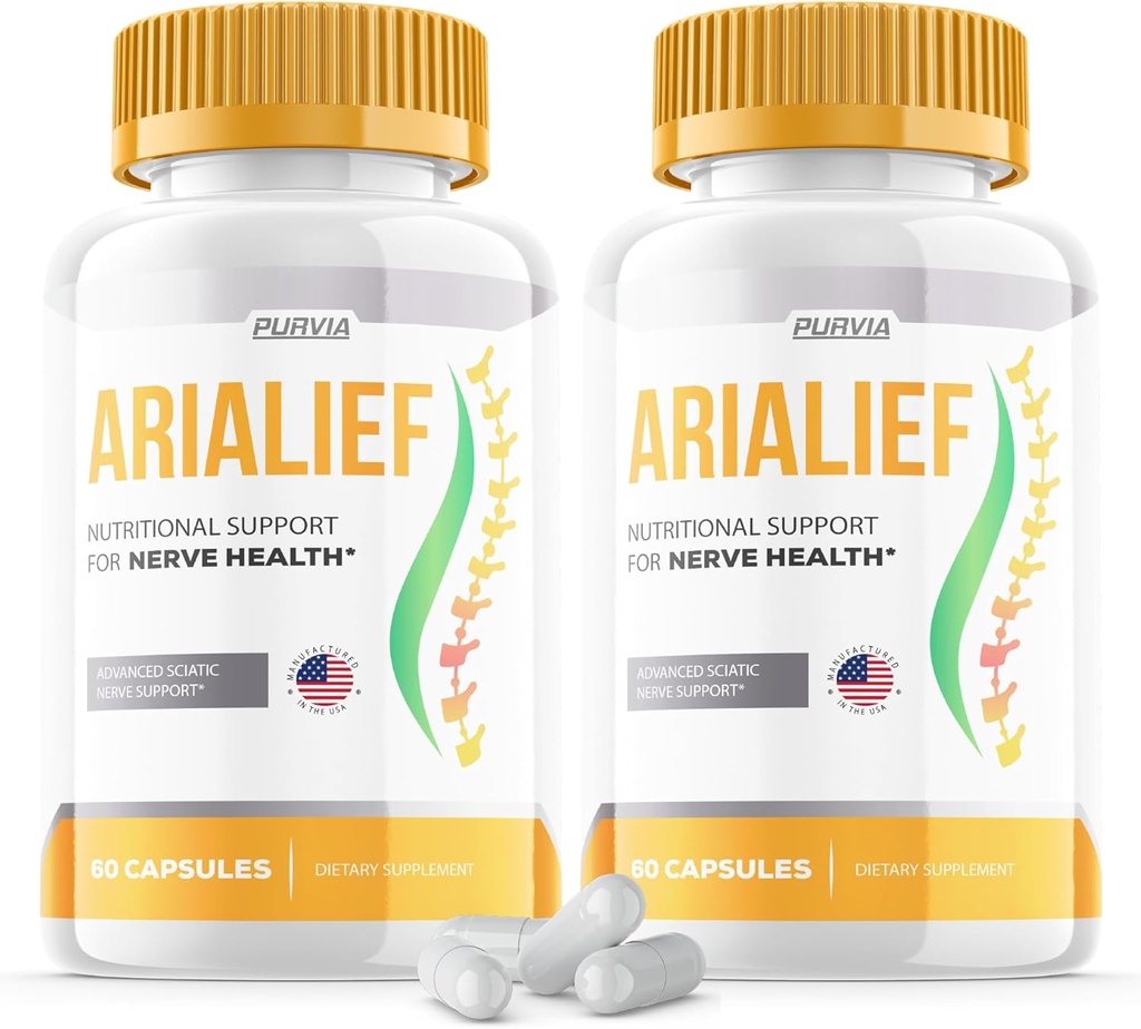 (2 Pack) Cápsulas de Arialief Sciatica - Fórmula Oficial - Arialief Suplemento Vitamina Fórmula de Força Avançada, Cápsulas de Arialief Apoio Nutricional Força máxima Global Bem-estar (120 Cápsulas)