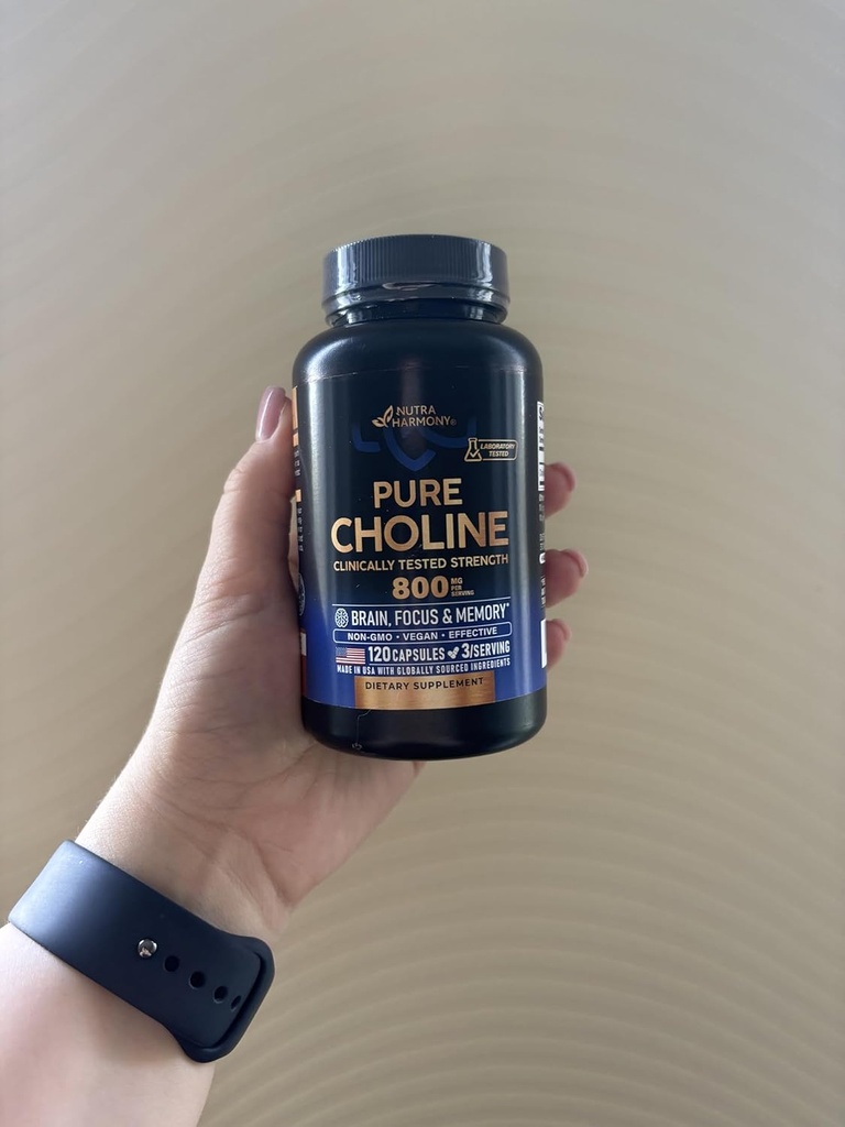 NUTRAHARMONY Choline 800 mg - Suplemento de cholina - Vegan, Não-GMO, Lab Tested - Made in USA - 120 Cápsulas