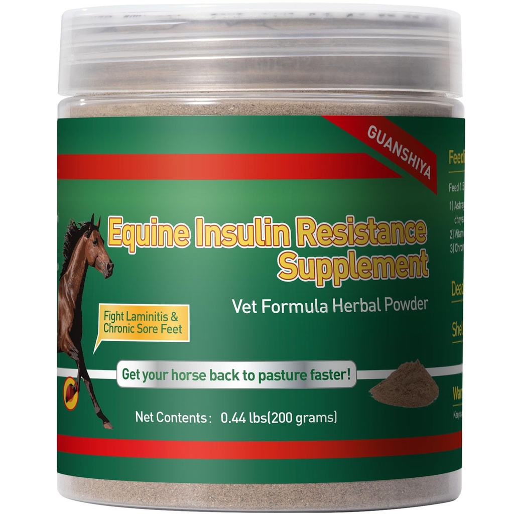 Suplemento de resistência à insulina para cavalos, Ervas formuladas para alta insulina, Laminite crônica, Síndrome de Cushing, Pés doloridos, Redução de açúcar no sangue e realce metabólico, 0,44 lbs