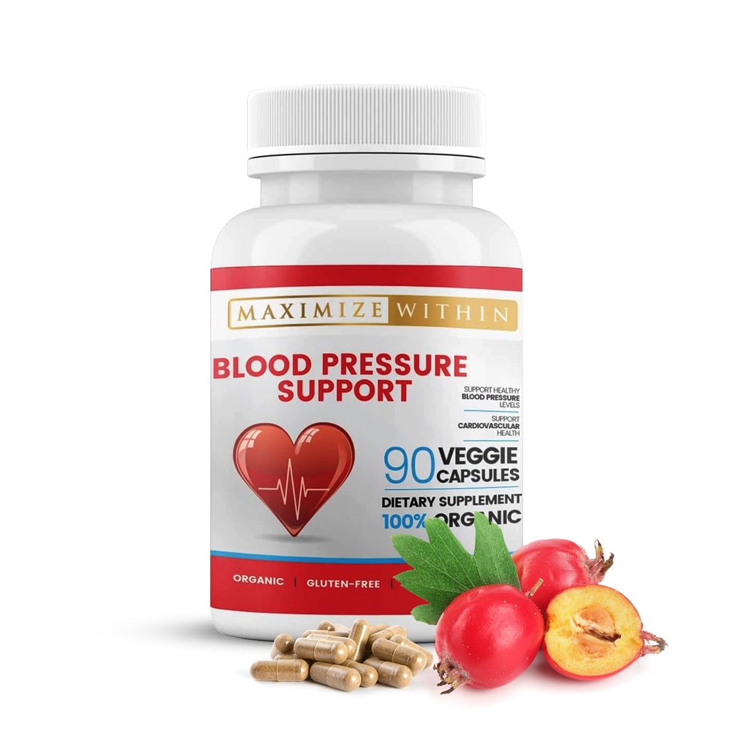 Suplementos Premium de suporte à pressão arterial com Hawthorn, Hibiscus, Folha de Olive, Chá Verde, Alho, & Ervas Orgânicas. para uma saudável Lifestyle-90 Cápsulas