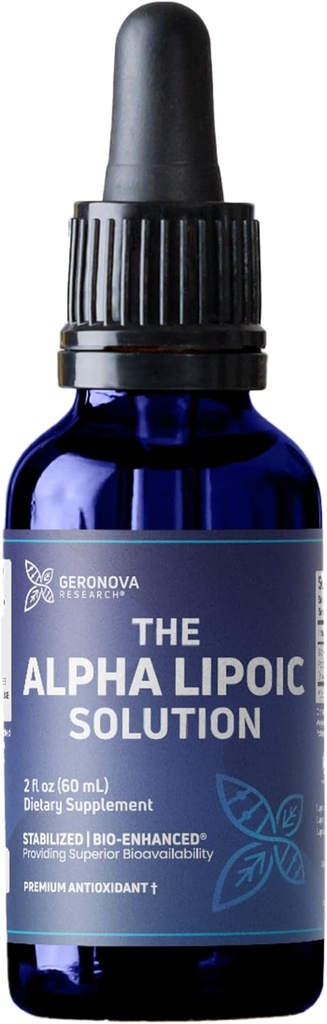Geronova Research A Solução Alfa Lipoica, 2 fl oz - 2 Mês de Abastecimento - Líquido de Ácido Alfa Lipoico Estabilizado para Biodisponibilidade Superior - Suplemento ALA com Absorção Rápida